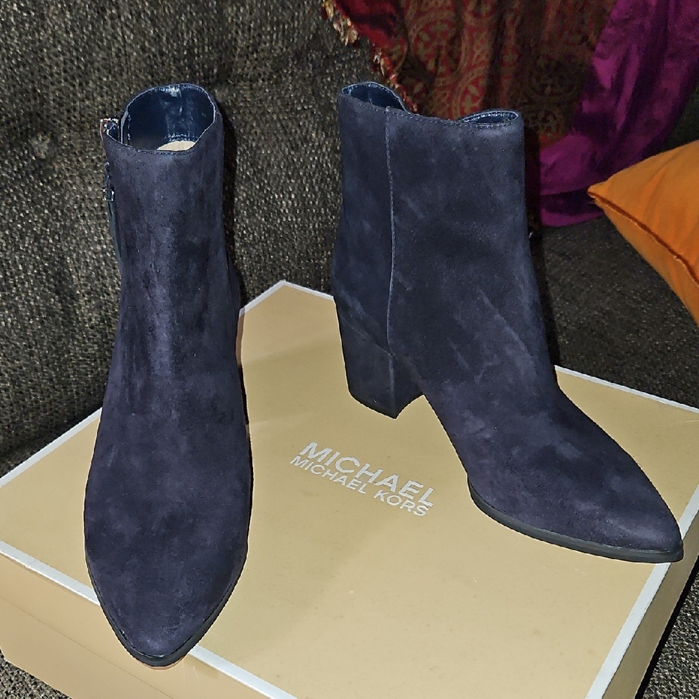 Michael Kors Dark Blue Suede Ankle Boots Called CHARCOAL.